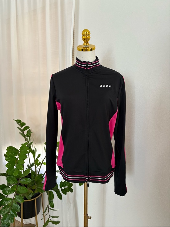 BCBG Jackets & Blazers - BCBG Black and Hot Pink Zip-Front Bomber Jacket